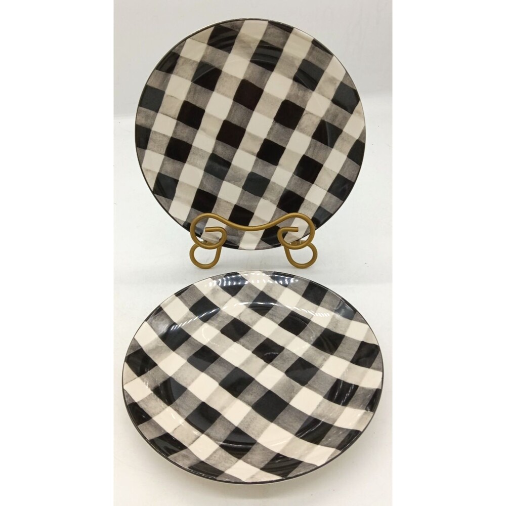 Robert Stanley Set of 2 Black & White Buffalo Check 8.5 Inch Salad Plates